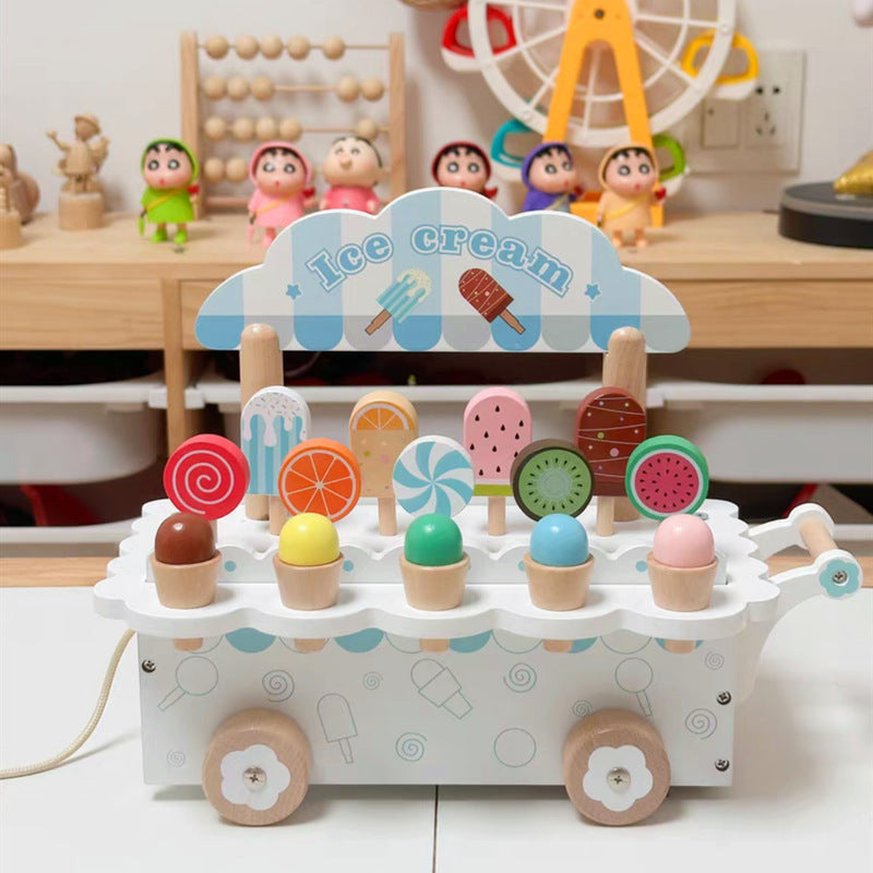 Kinmilo wooden pretend play ice cream cart and afternoon tea set
