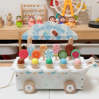 Kinmilo wooden pretend play ice cream cart and afternoon tea set