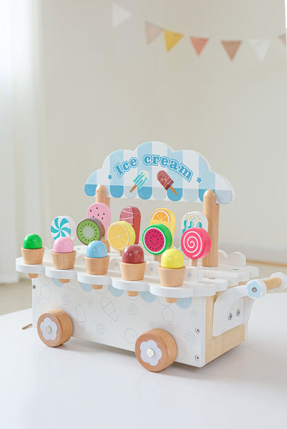 Kinmilo wooden pretend play ice cream cart and afternoon tea set
