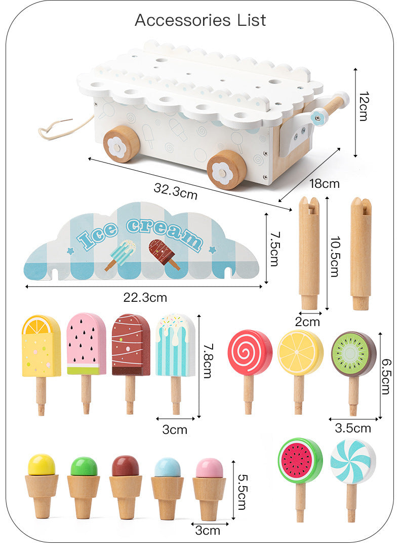 Kinmilo wooden pretend play ice cream cart and afternoon tea set
