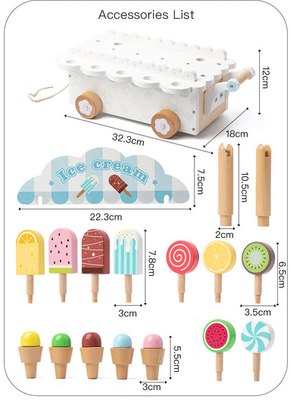 Kinmilo wooden pretend play ice cream cart and afternoon tea set