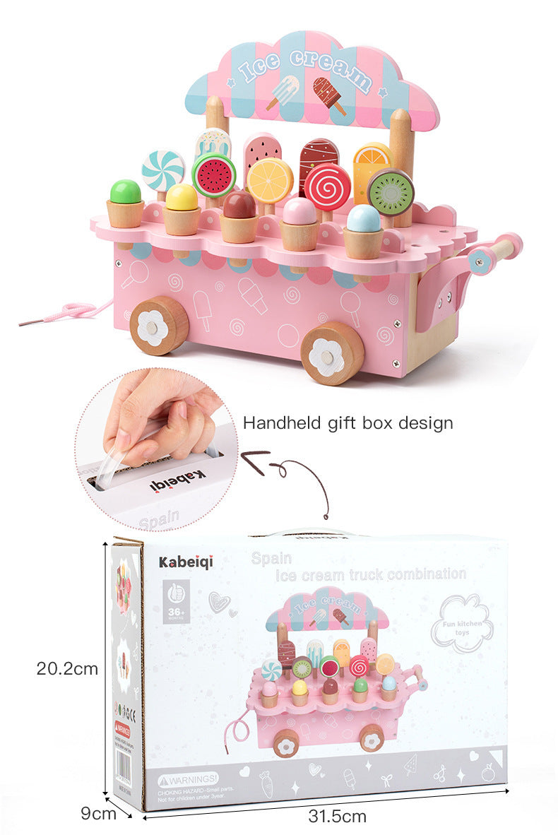 Kinmilo wooden pretend play ice cream cart and afternoon tea set