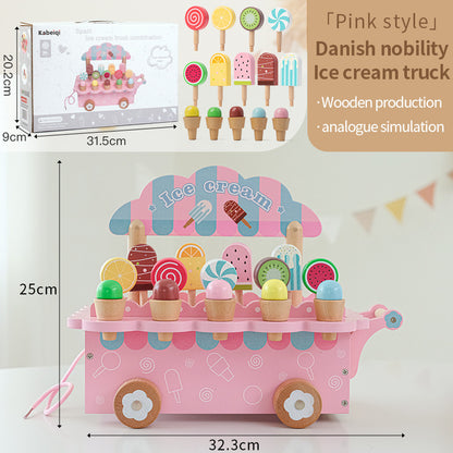 Kinmilo wooden pretend play ice cream cart and afternoon tea set