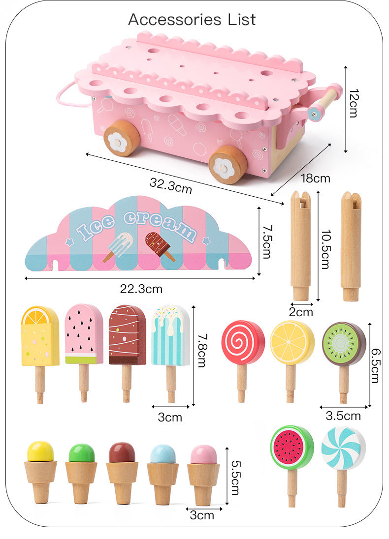 Wooden ice cream cart and pretend play afternoon tea educational toy