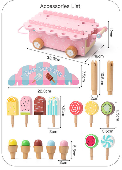 Wooden ice cream cart and pretend play afternoon tea educational toy