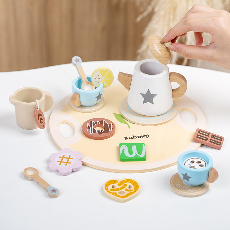 Wooden ice cream cart and pretend play afternoon tea educational toy