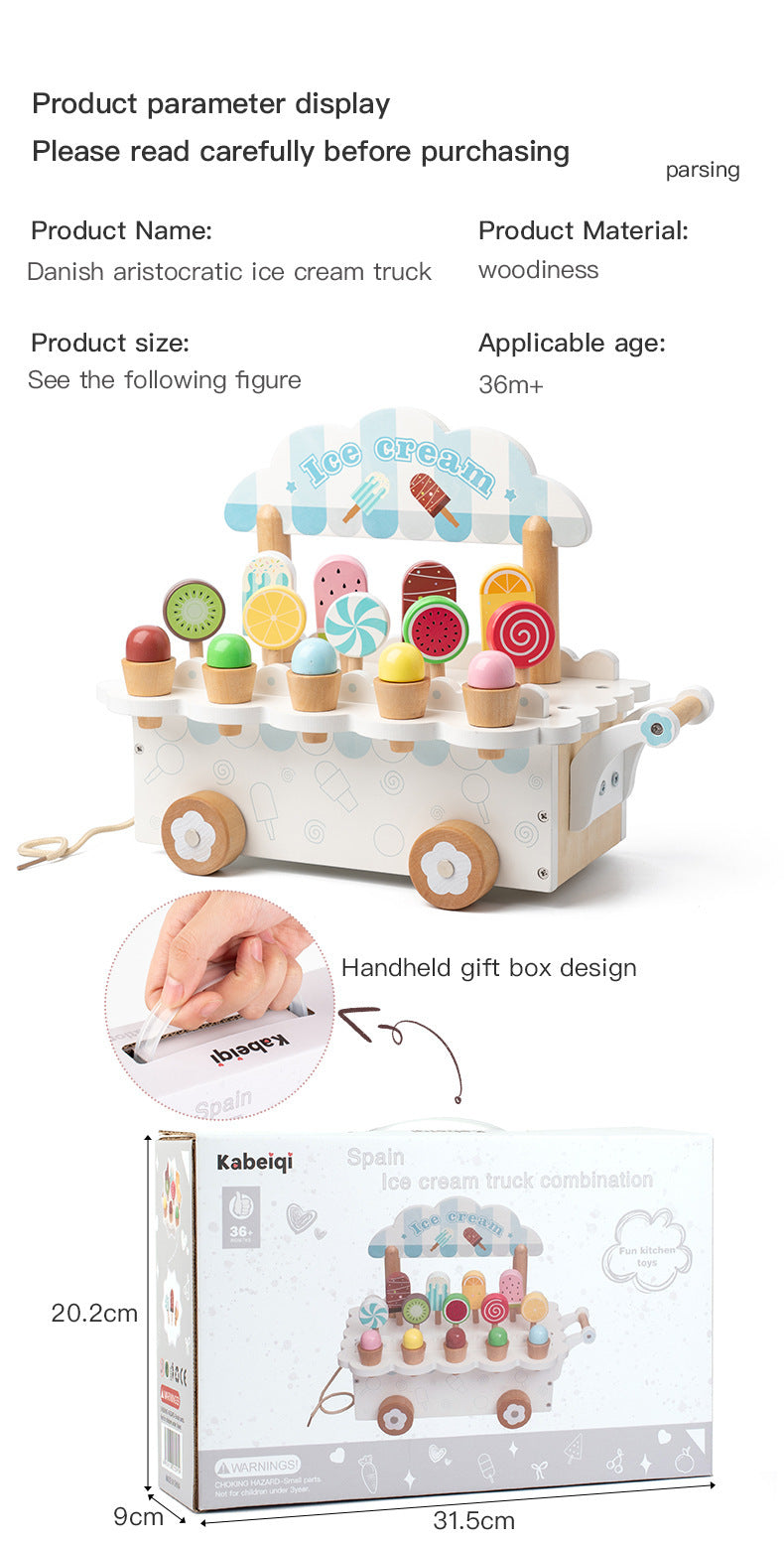 Kinmilo pretend play wooden ice cream cart and afternoon tea details