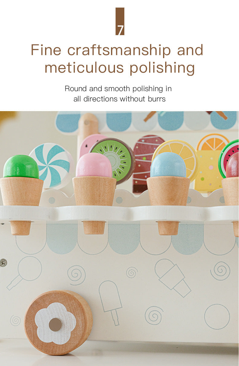 Kinmilo pretend play wooden ice cream cart and afternoon tea details