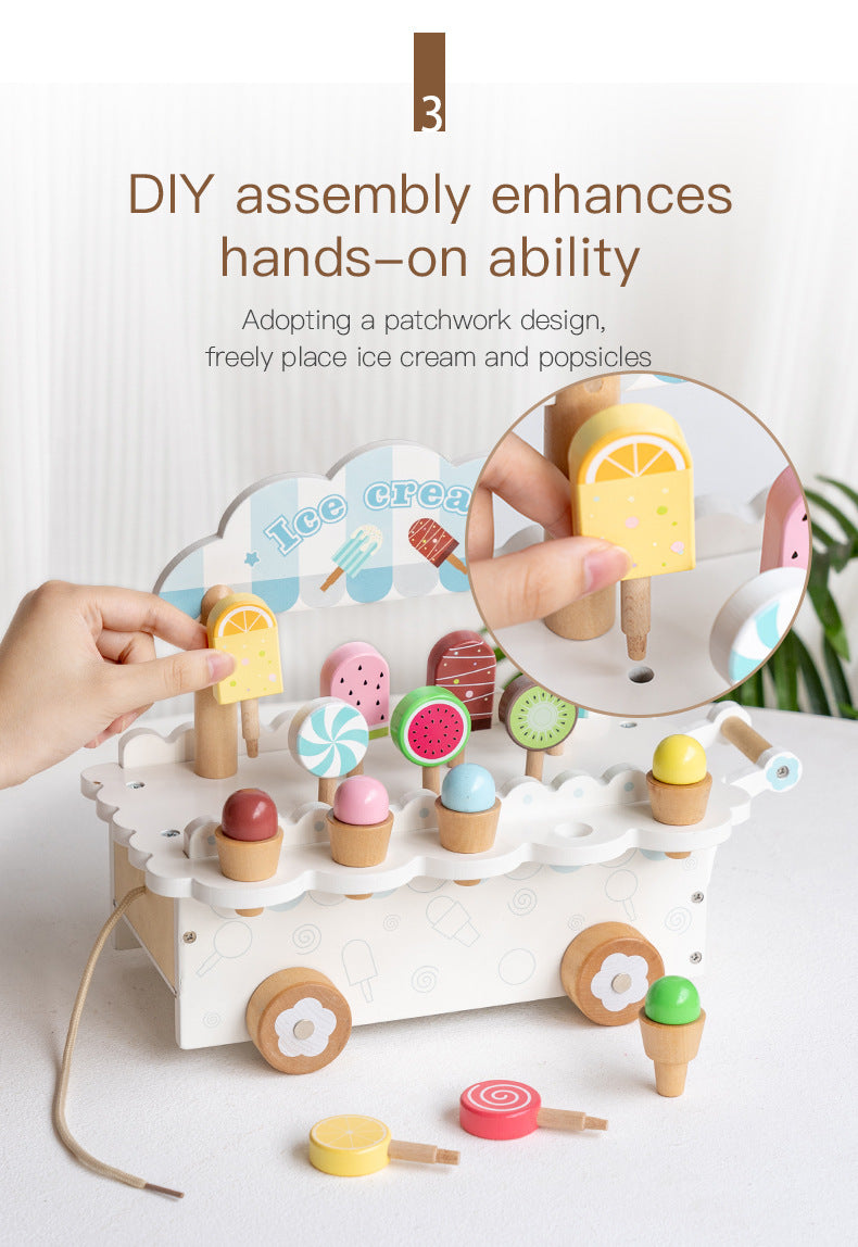 Kinmilo pretend play wooden ice cream cart and afternoon tea details