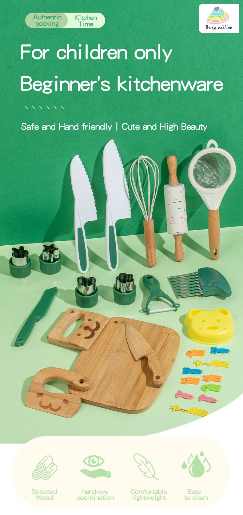 Kinmilo children's practical life cooking kit variations and dimensions