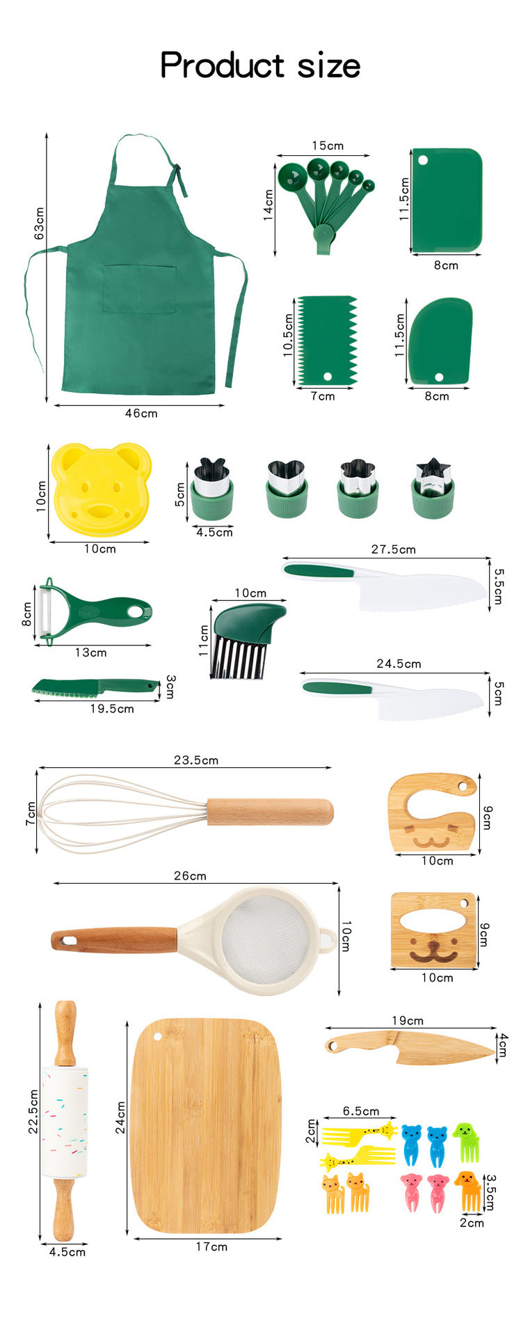 Kinmilo children's practical life cooking kit variations and dimensions