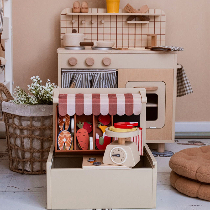Kinmilo wooden farmers market stall grocery pretend play activity photo 4