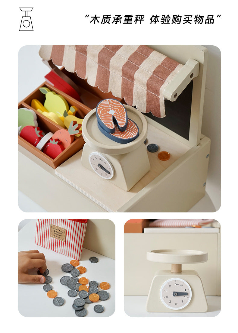 Kinmilo wooden farmers market stall grocery pretend play activity photo 7