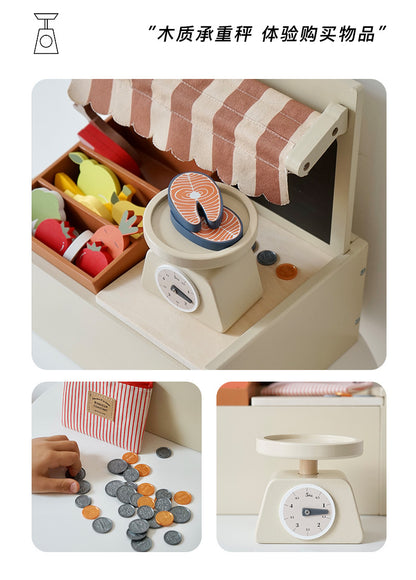 Kinmilo wooden farmers market stall grocery pretend play activity photo 7
