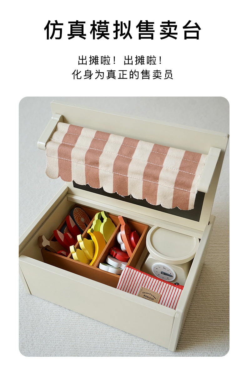 Kinmilo wooden farmers market stall grocery pretend play activity photo 8