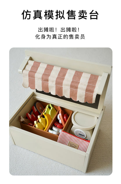 Kinmilo wooden farmers market stall grocery pretend play activity photo 8