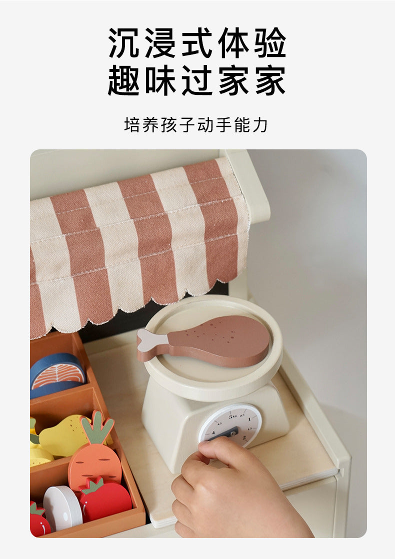 Kinmilo wooden farmers market stall grocery pretend play activity photo 9