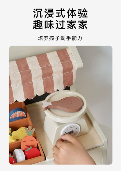 Kinmilo wooden farmers market stall grocery pretend play activity photo 9