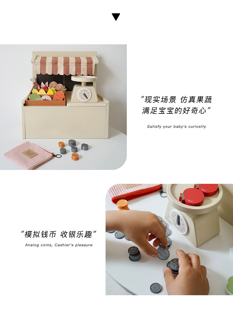 Kinmilo wooden farmers market stall grocery pretend play activity photo 10