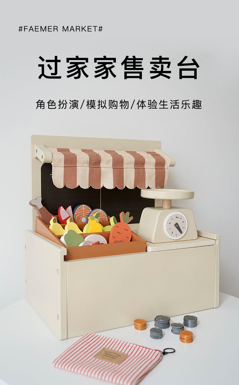 Kinmilo wooden farmers market stall grocery pretend play activity photo 11