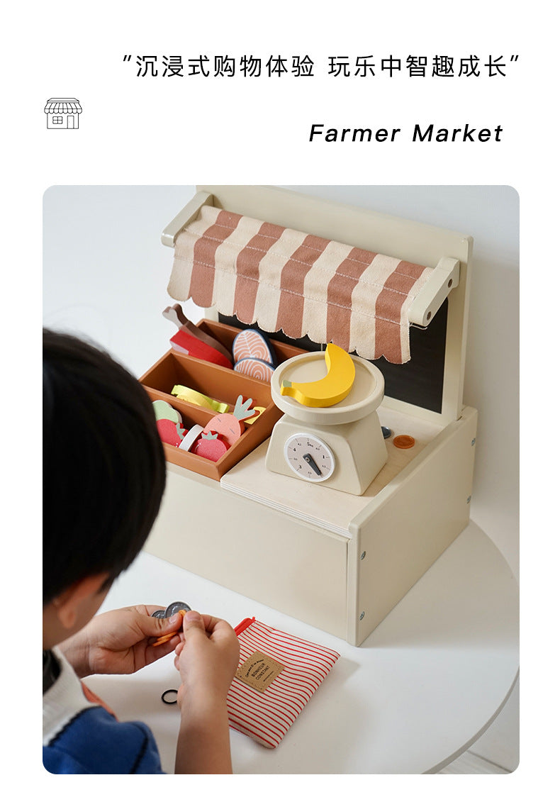 Kinmilo wooden farmers market stall grocery pretend play activity photo 13