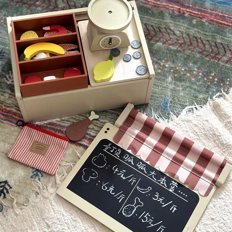 Kinmilo wooden farmers market stall grocery pretend play activity photo 14