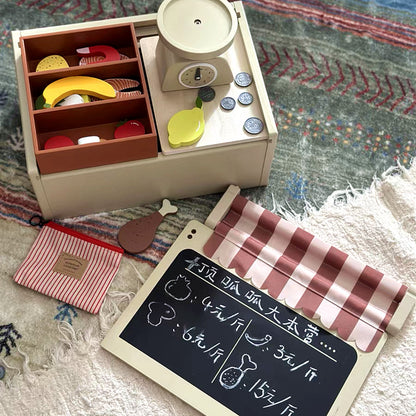 Kinmilo wooden farmers market stall grocery pretend play activity photo 14