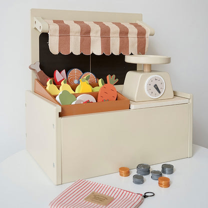 Kinmilo wooden farmers market stall grocery pretend play activity photo 15