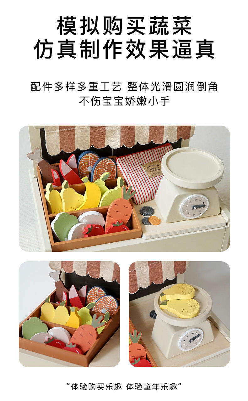 Kinmilo wooden farmers market stall grocery pretend play activity photo 17