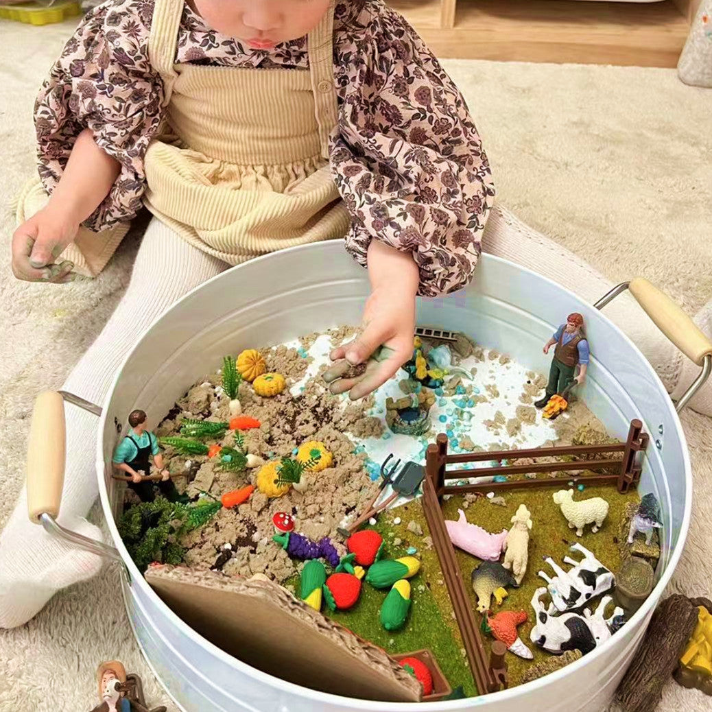 Sensory sorting tray, compartments, dimensions and Montessori fine-motor activity details