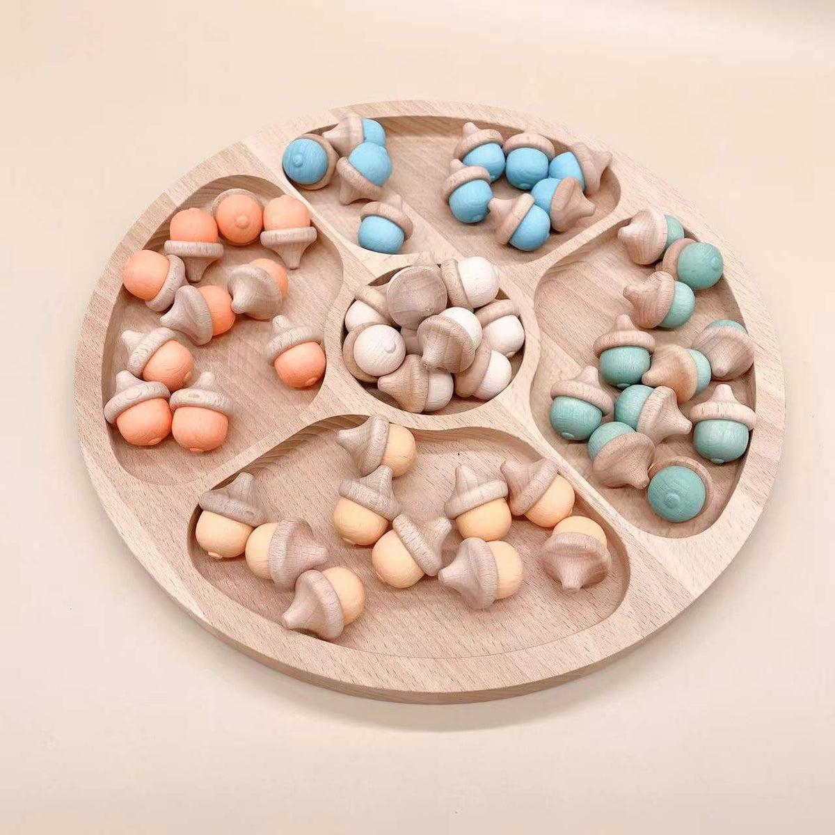 Wooden and metal sensory bin with sorting trays and component details