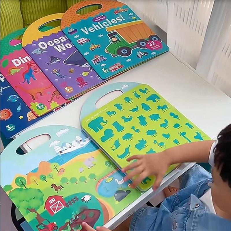 Six-theme reusable jelly sticker quiet book illustrated scenes and stickers