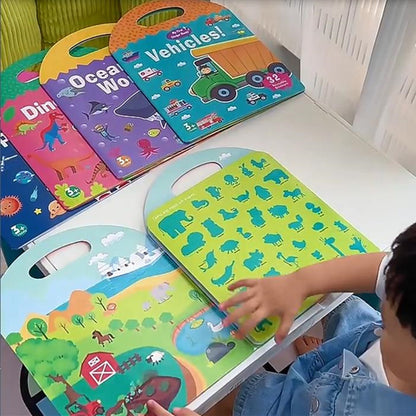 Six-theme reusable jelly sticker quiet book illustrated scenes and stickers