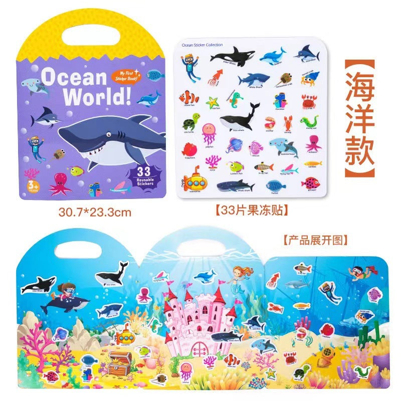 Six-theme reusable jelly sticker quiet book illustrated scenes and stickers