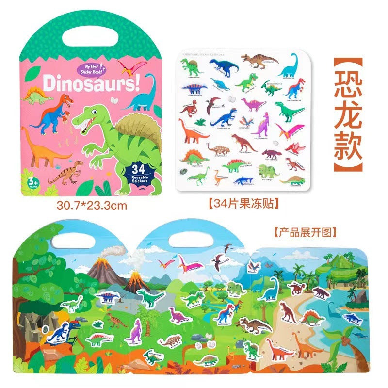 Six-theme reusable jelly sticker quiet book illustrated scenes and stickers