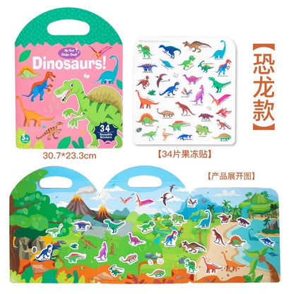 Six-theme reusable jelly sticker quiet book illustrated scenes and stickers