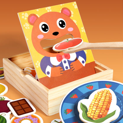 Kinmilo animal feeding and pretend food matching game hero wooden bear storage activity