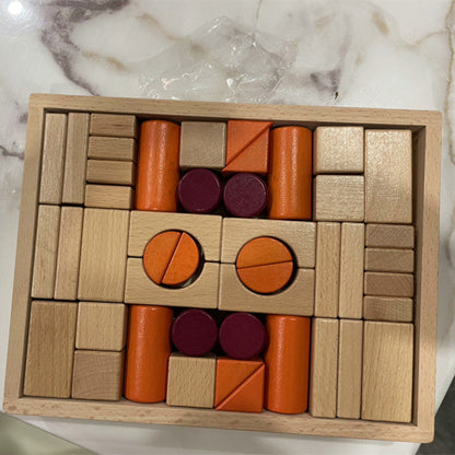 Kinmilo 46-piece natural wooden geometric architectural building blocks and creative constructions – detailed photo 31