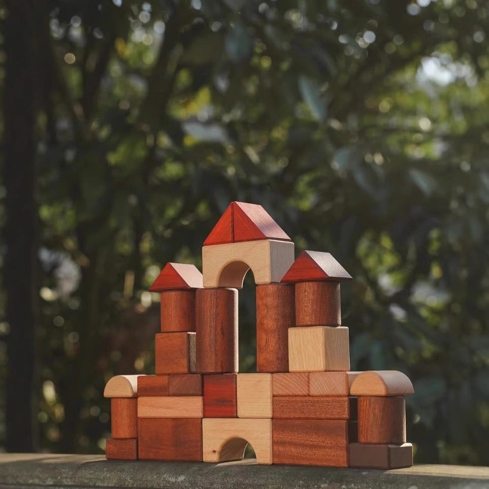 Kinmilo 46-piece natural wooden geometric architectural building blocks and creative constructions – detailed photo 32
