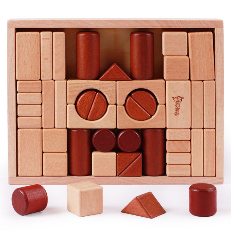 Kinmilo 46-piece natural wooden geometric architectural building blocks and creative constructions – detailed photo 34