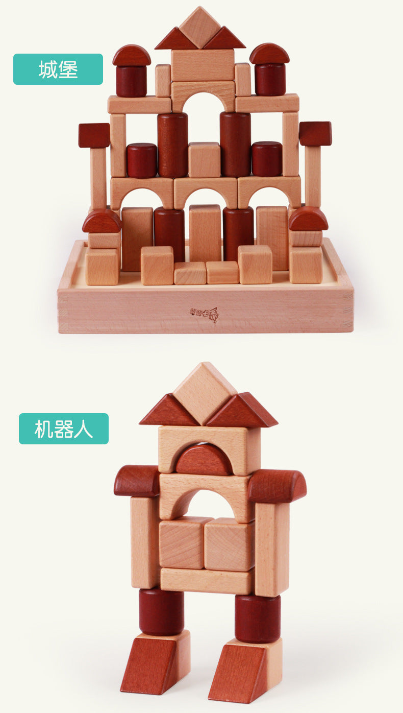 Kinmilo 46-piece natural wooden geometric architectural building blocks and creative constructions – detailed photo 38