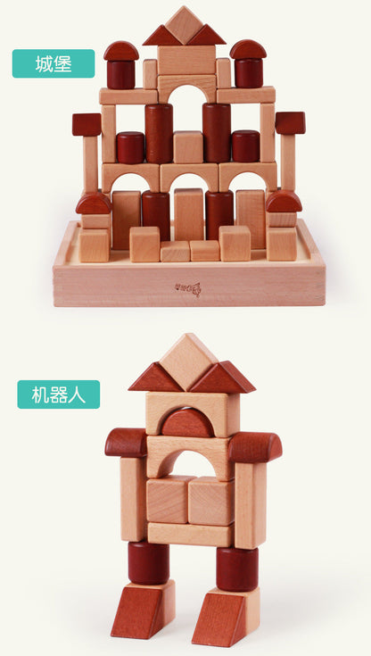 Kinmilo 46-piece natural wooden geometric architectural building blocks and creative constructions – detailed photo 38