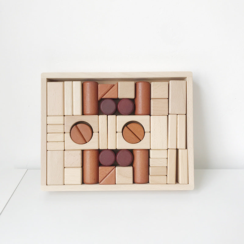 Kinmilo 46-piece natural wooden geometric architectural building blocks and creative constructions – detailed photo 54