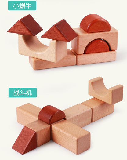 Kinmilo 46-piece natural wooden geometric architectural building blocks and creative constructions – detailed photo 57