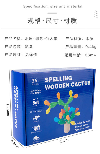 Wooden cactus toy, building game or alphabet activity image 35
