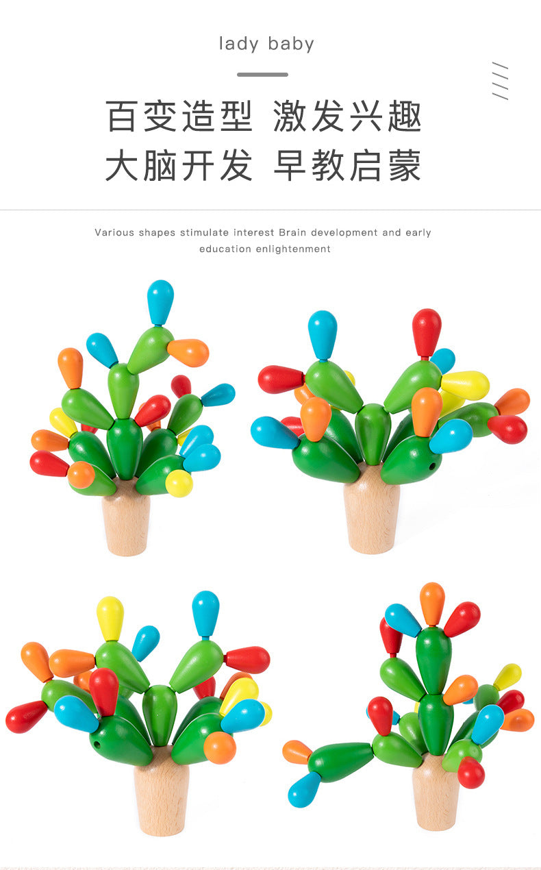 Wooden cactus toy, building game or alphabet activity image 40