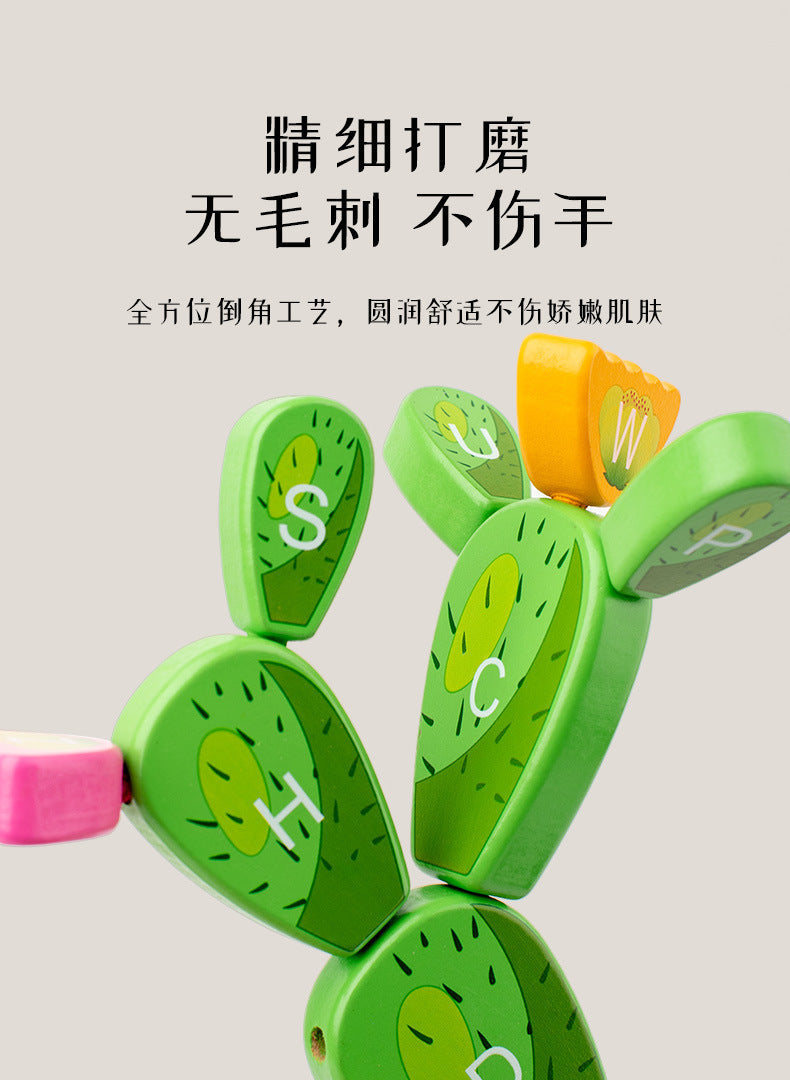 Wooden cactus toy, building game or alphabet activity image 42