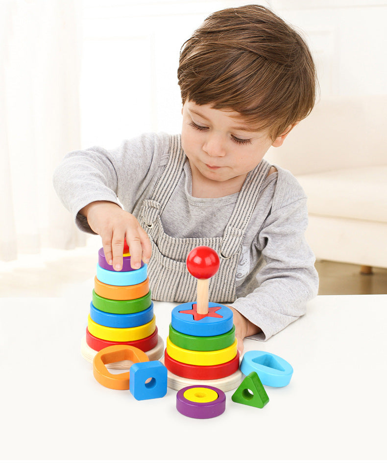 Kinmilo Classic Wooden Rainbow Ring Stacking Tower — product view 3