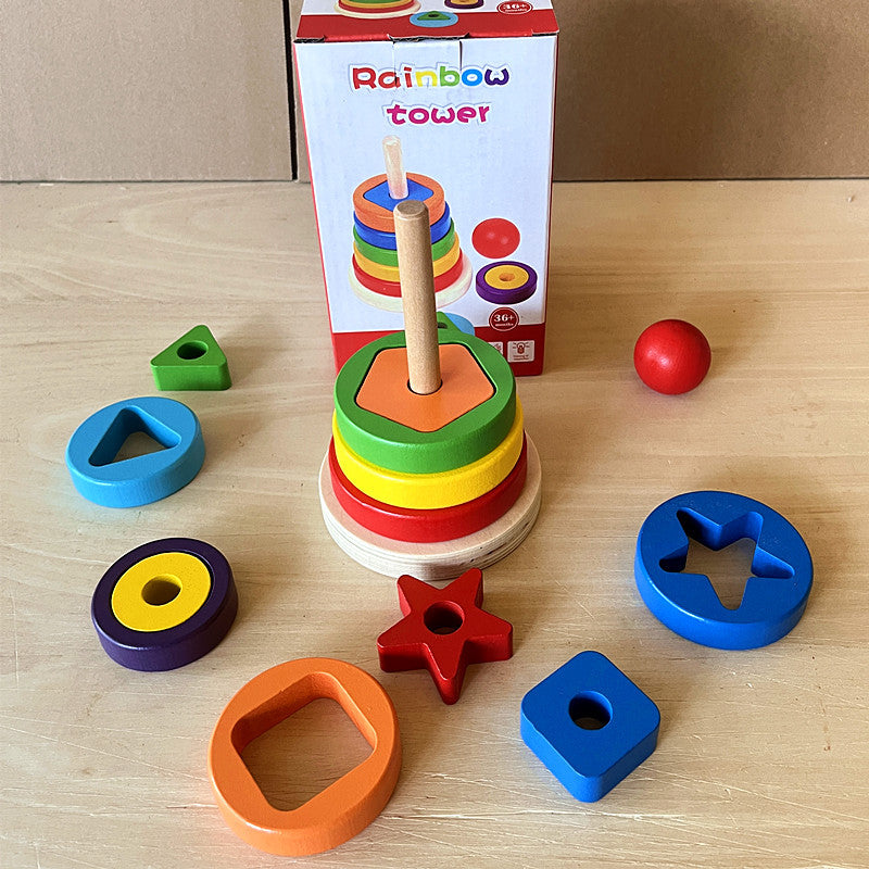 Kinmilo Wooden Geometric Rainbow Stacking Tower & Shape Sorter — product view 3