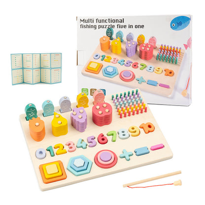 Kinmilo Montessori wooden geometric shape sorting and rainbow stacking set - design view 13